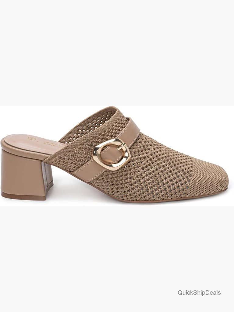 Comfortable Knit Chunky Heel Mules Slip On Square Toe